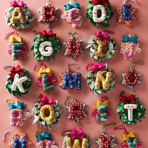 Anthropologie Deck The Halls Monogram Ornament “L” NWT
